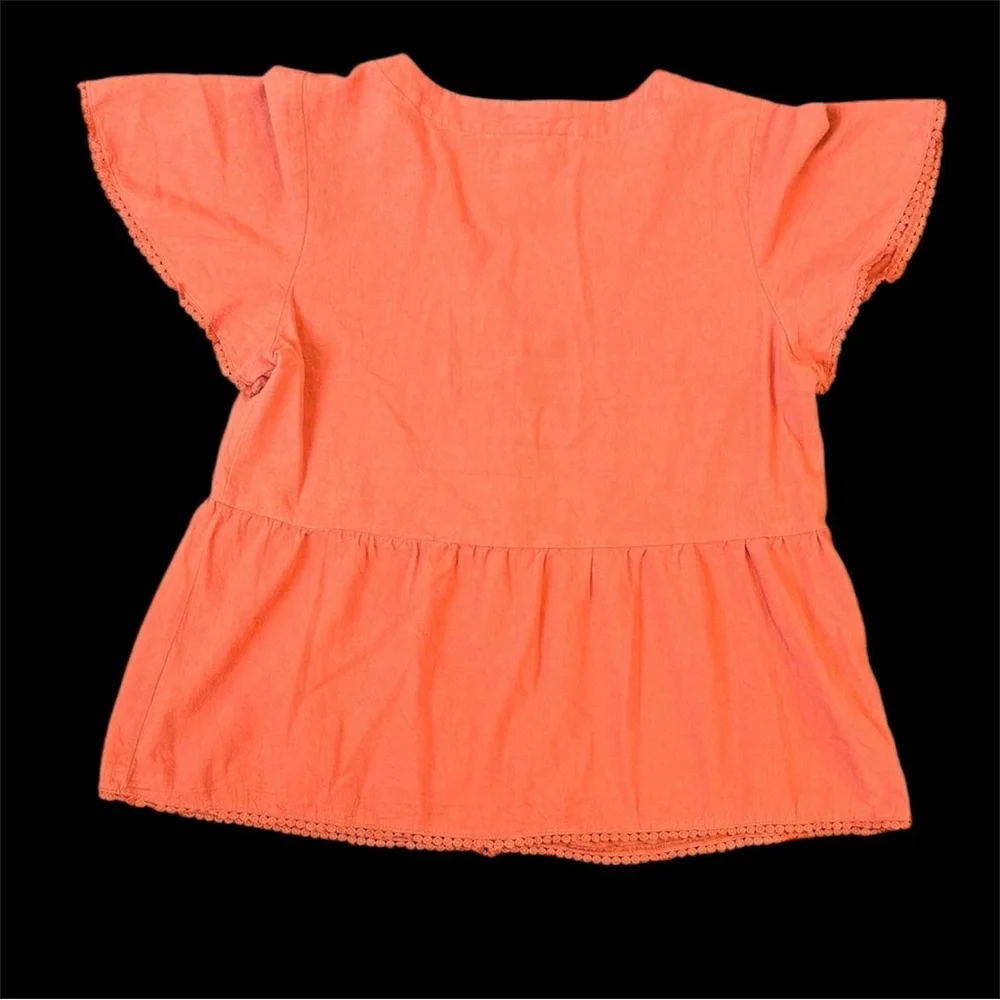 Emery Rose Rust Orange Button Blouse with Lace Trim - Picture 5 of 5
